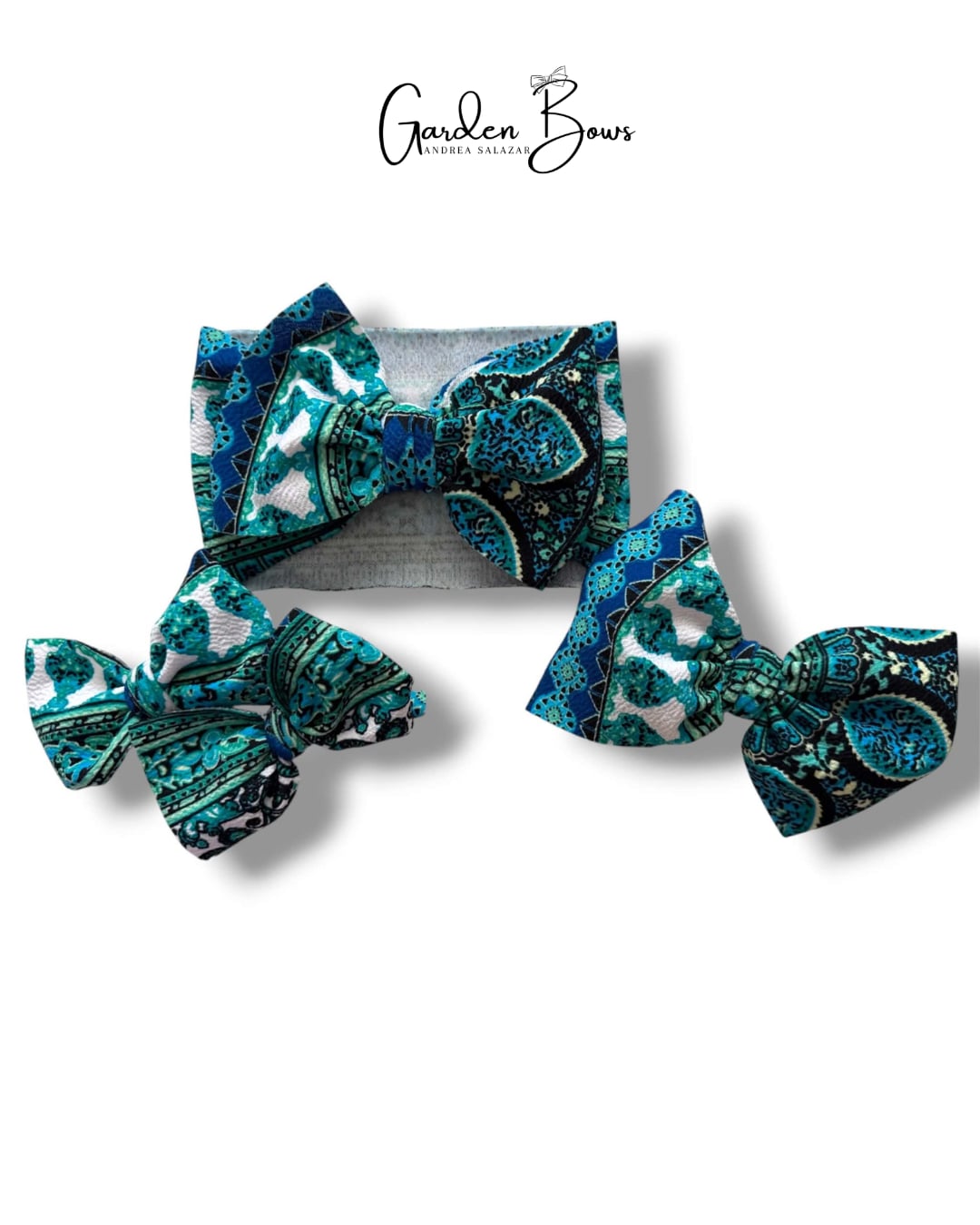 Tribal Blue Pigtail Bows