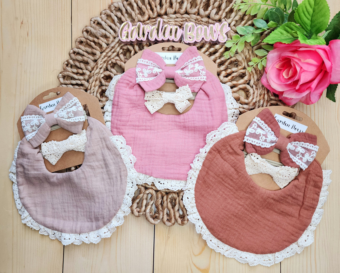 Personalized Embroidered Bib set with headbands