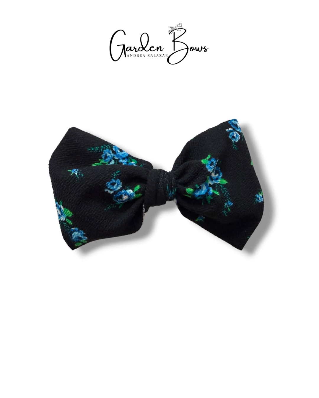Floral Black & Blue Large Bow