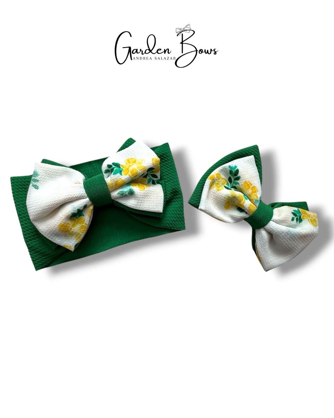 Floral-Green Large Bow