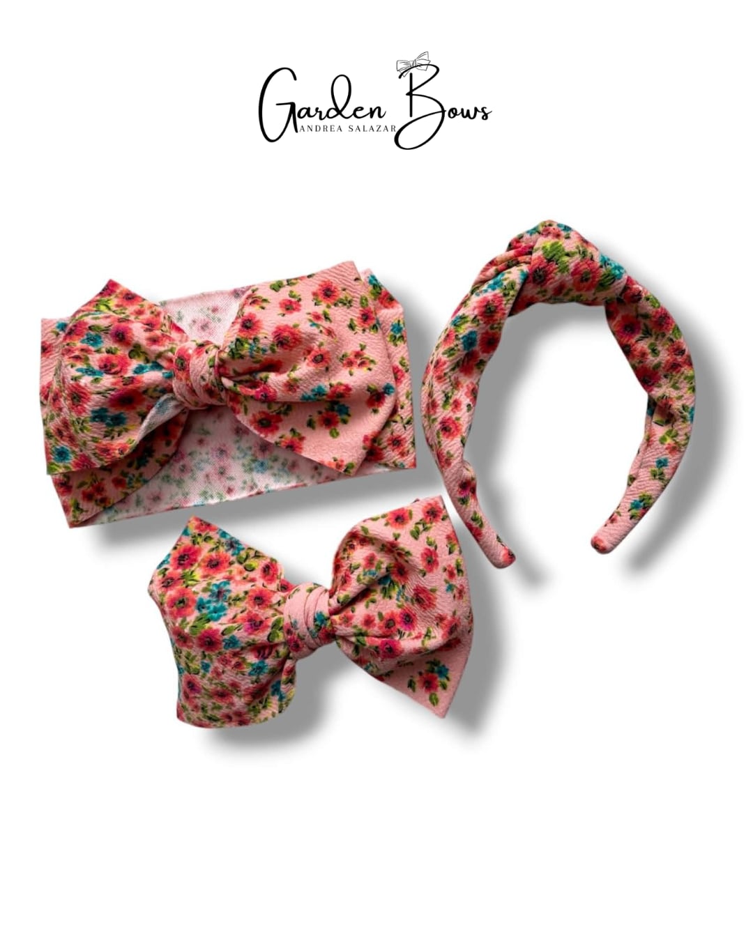 Floral Coral Pink Large Bow