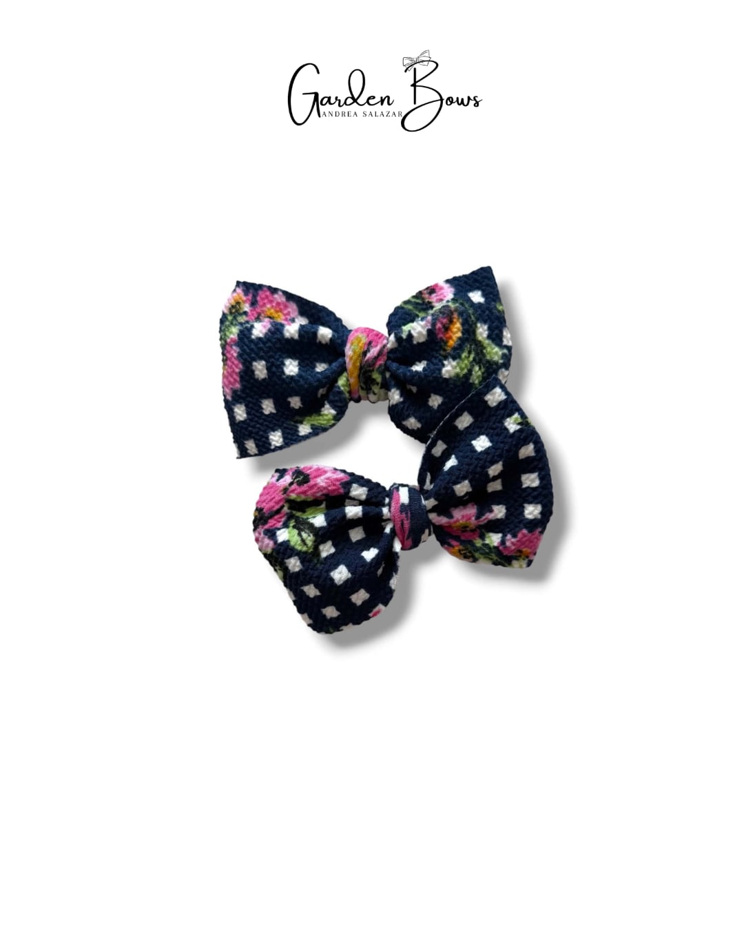Navy Blue Floral Pigtail Bows