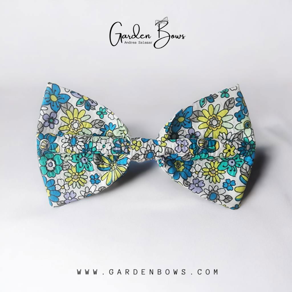 Blue Floral Bow