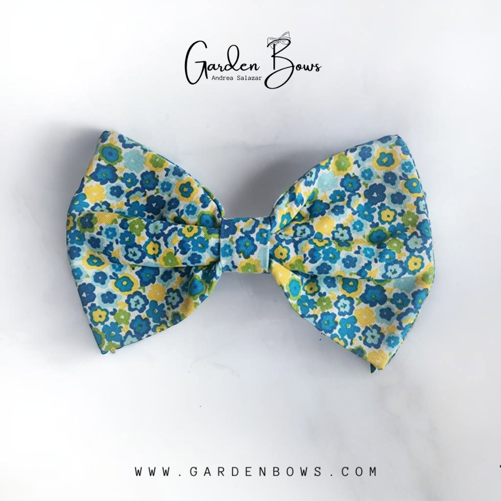 Blue Floral  Bow