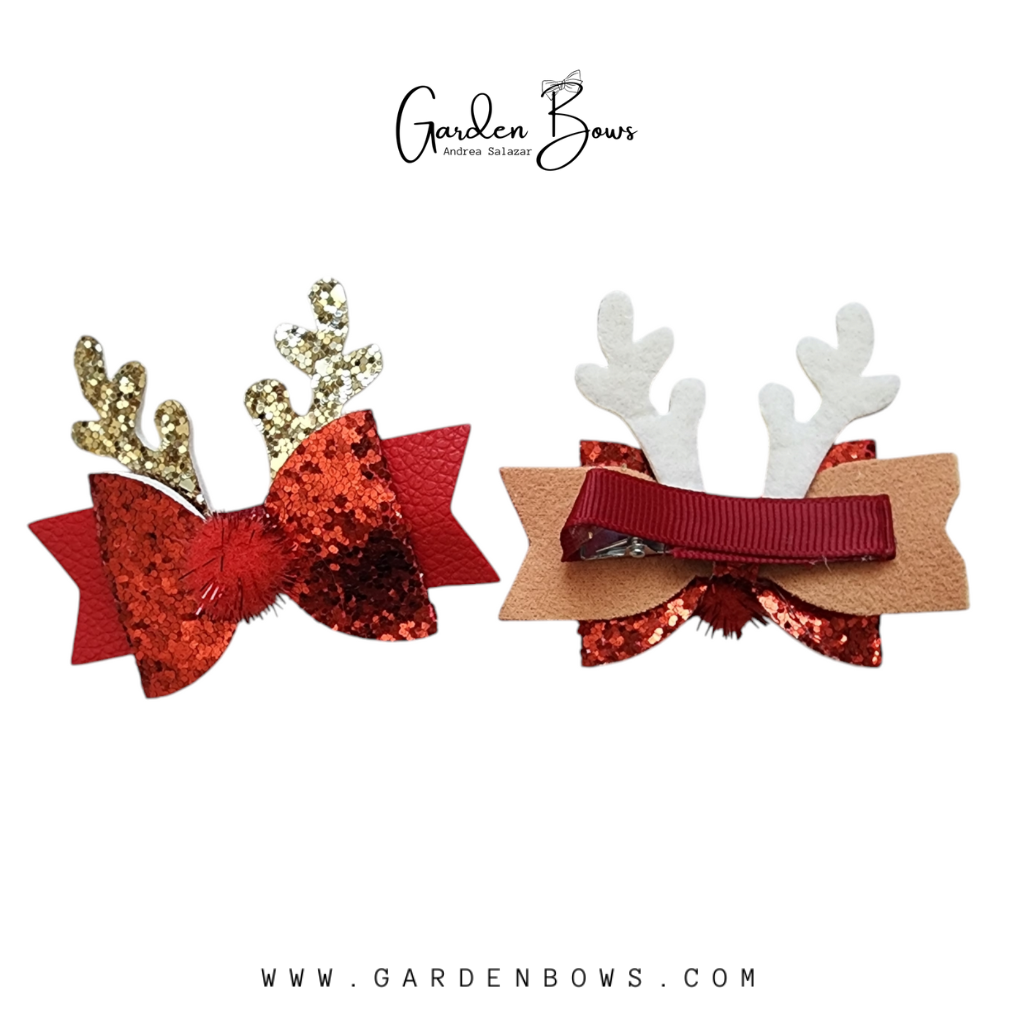 Red Reindeer Pigtail Bows