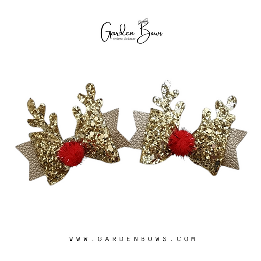 Gold Reindeer Pigtail Bows